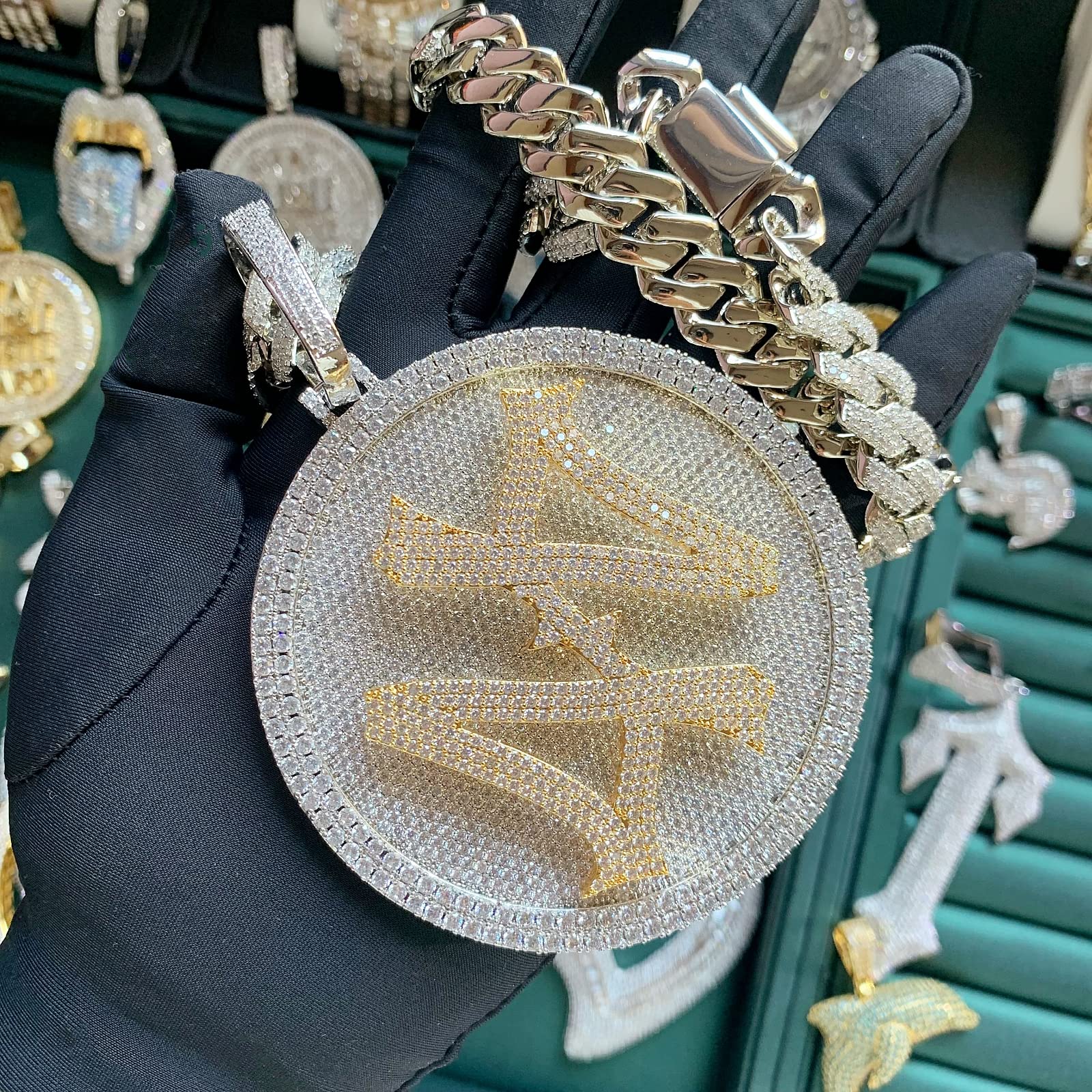 ICE DIAMOND 14K 44 Rotating Pendant with 14mm Cuban Link Chain - SirNeely Gear New York #