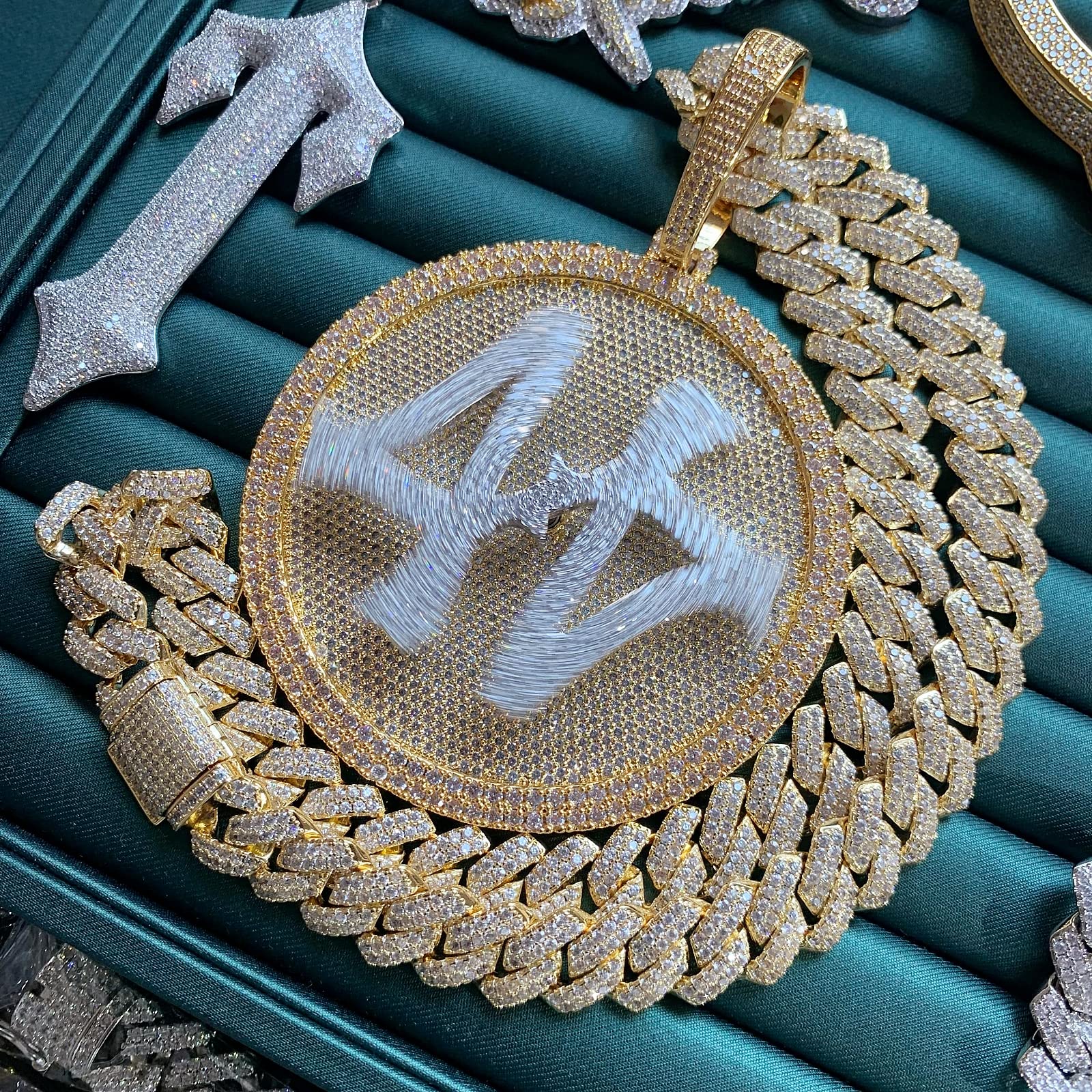 ICE DIAMOND 14K 44 Rotating Pendant with 14mm Cuban Link Chain - SirNeely Gear New York #