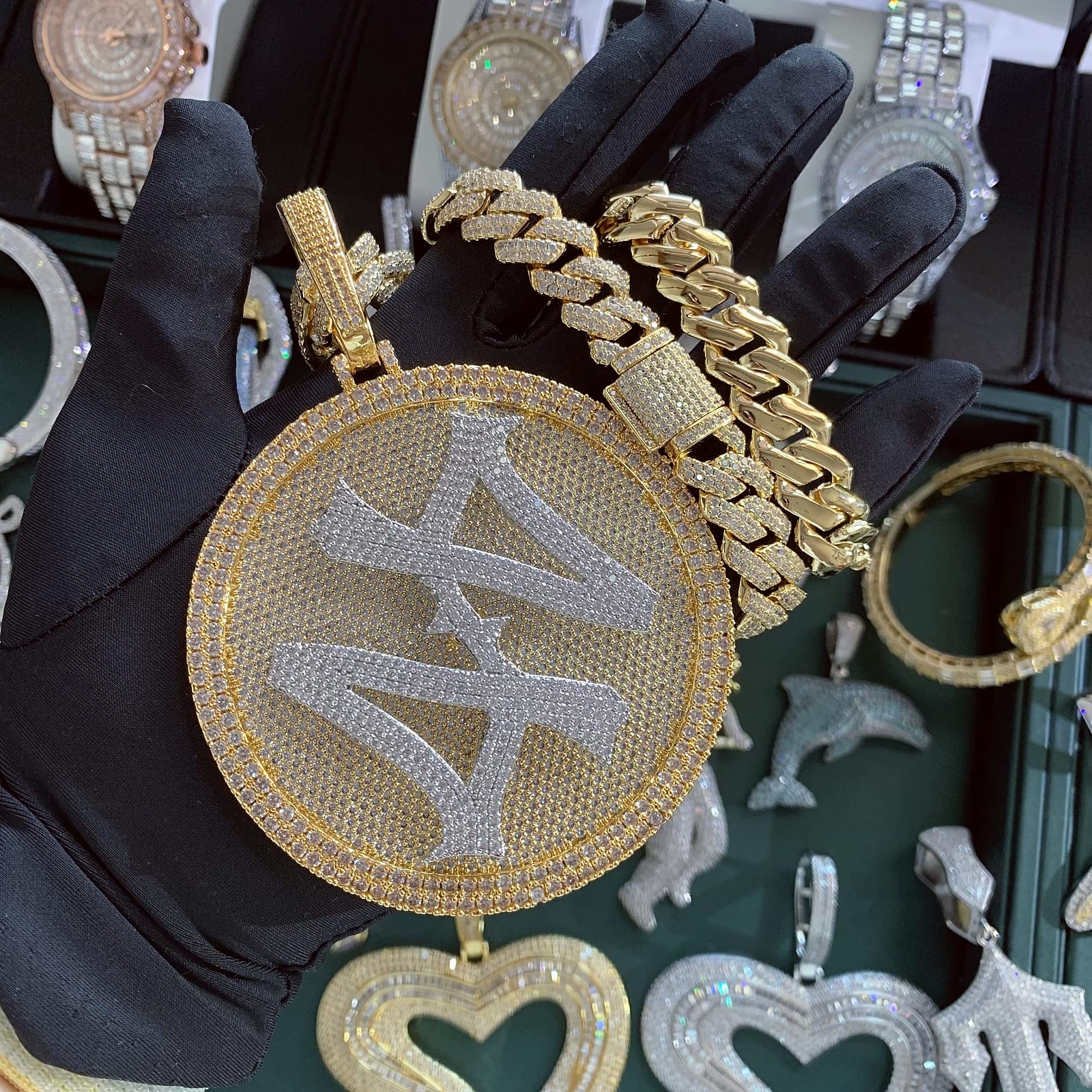 ICE DIAMOND 14K 44 Rotating Pendant with 14mm Cuban Link Chain - SirNeely Gear New York #