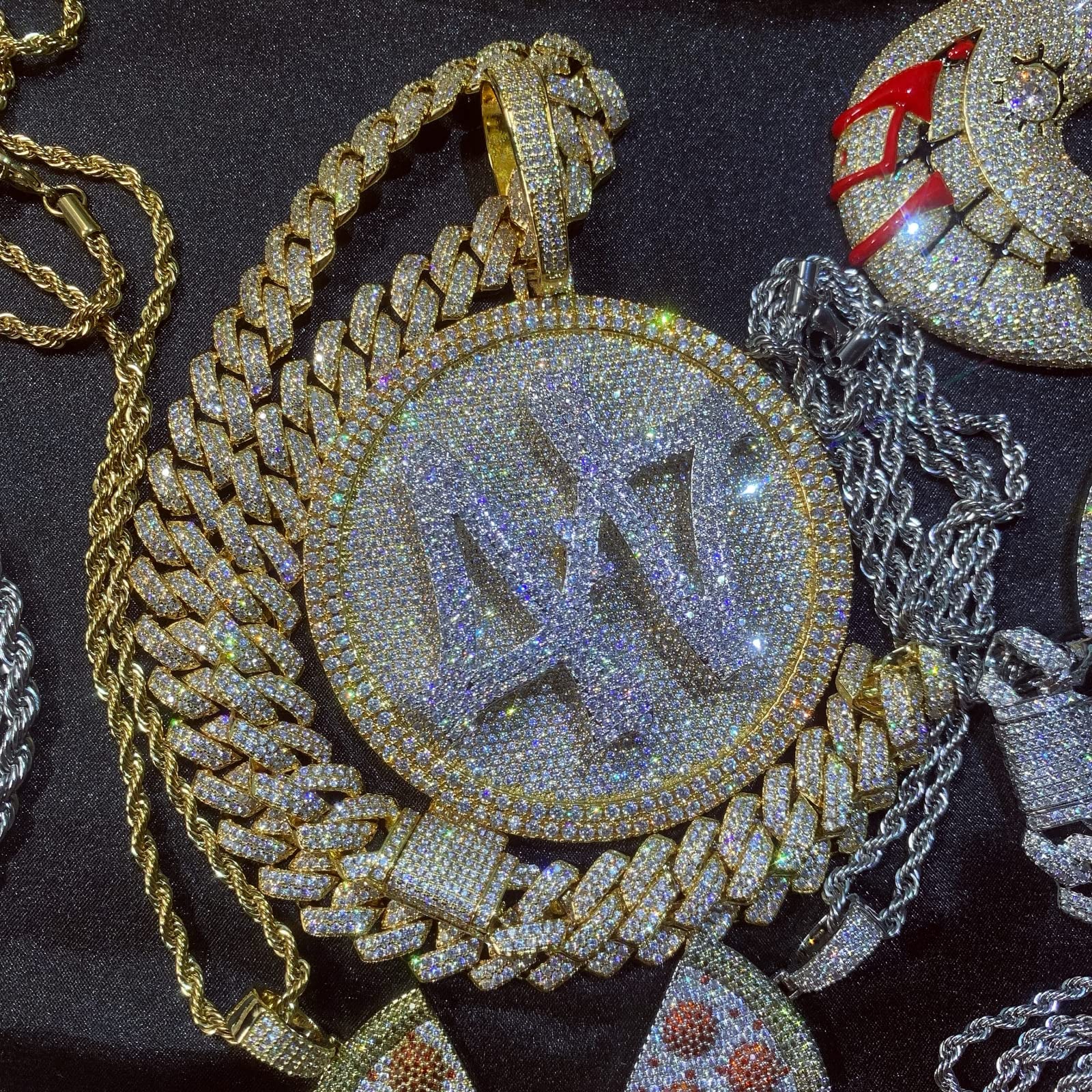 ICE DIAMOND 14K 44 Rotating Pendant with 14mm Cuban Link Chain - SirNeely Gear New York #