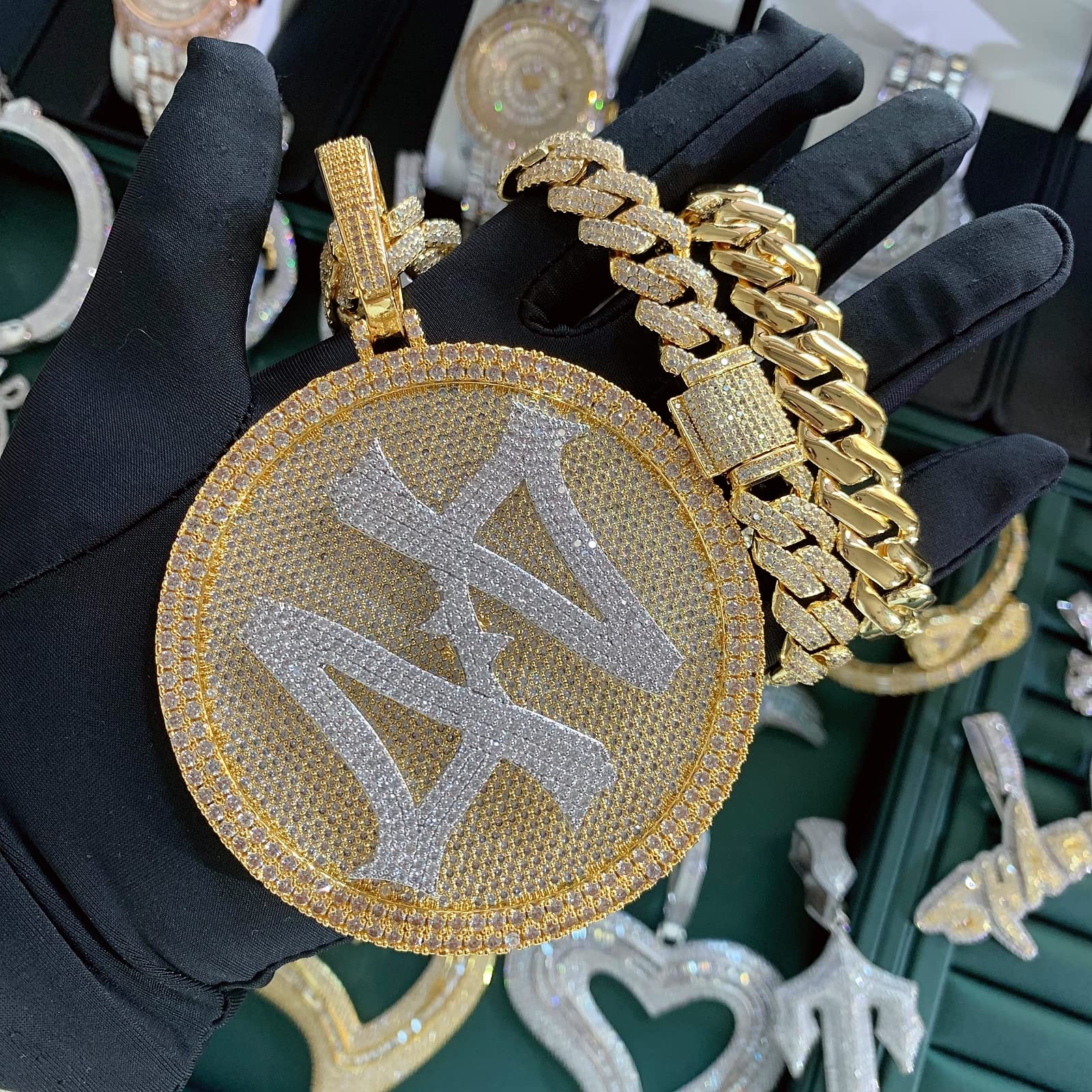 ICE DIAMOND 14K 44 Rotating Pendant with 14mm Cuban Link Chain - SirNeely Gear New York #