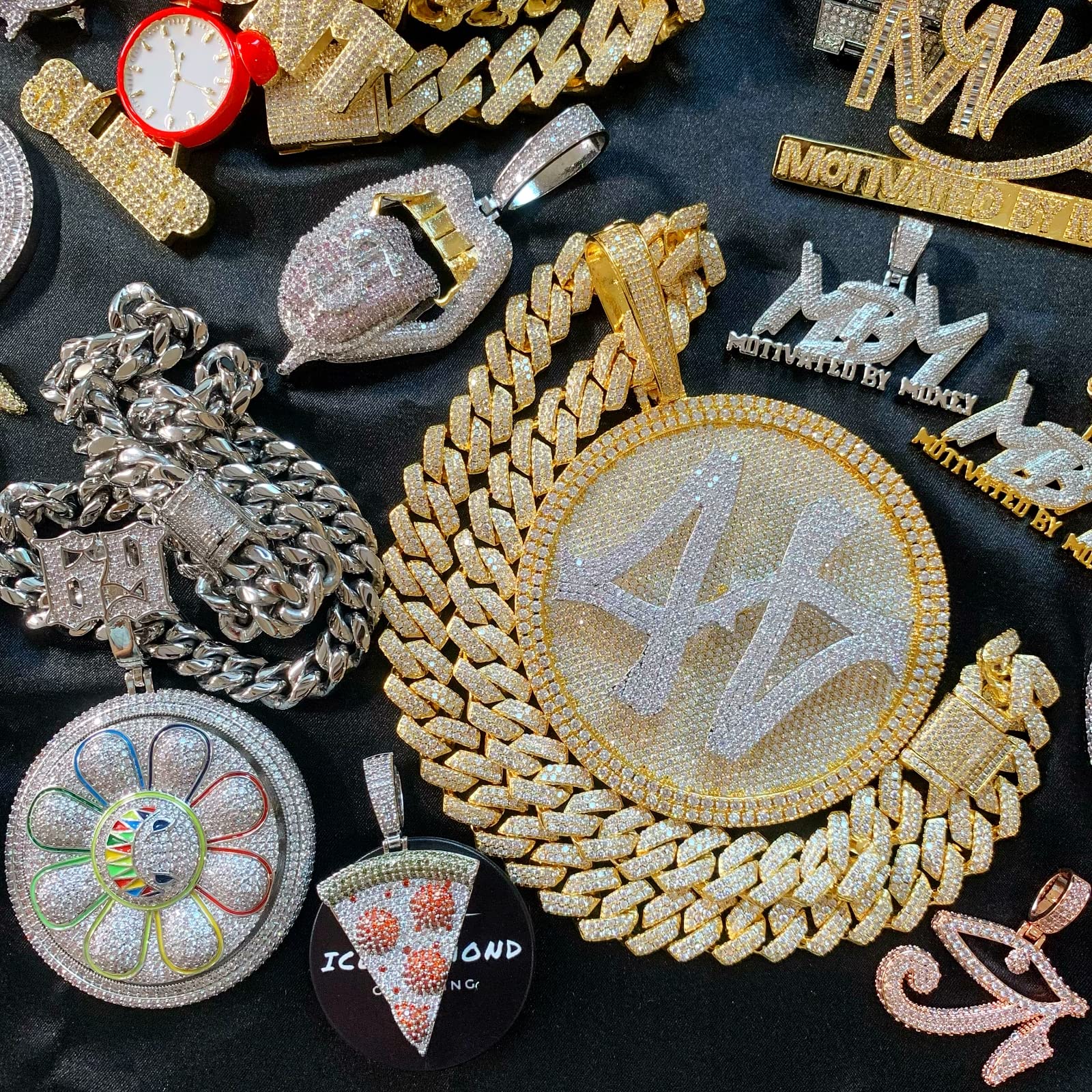 ICE DIAMOND 14K 44 Rotating Pendant with 14mm Cuban Link Chain - SirNeely Gear New York #