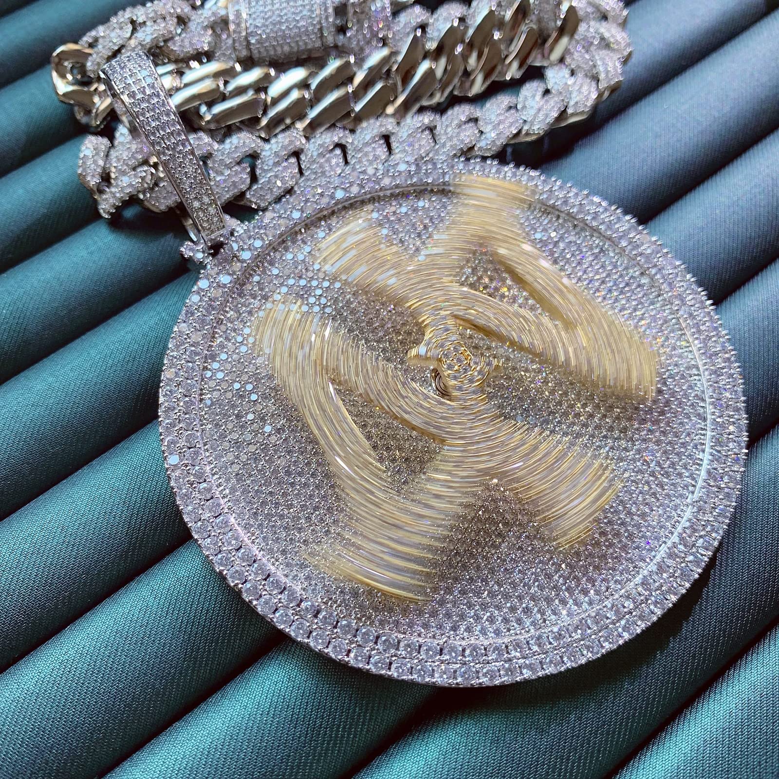 ICE DIAMOND 14K 44 Rotating Pendant with 14mm Cuban Link Chain - SirNeely Gear New York #