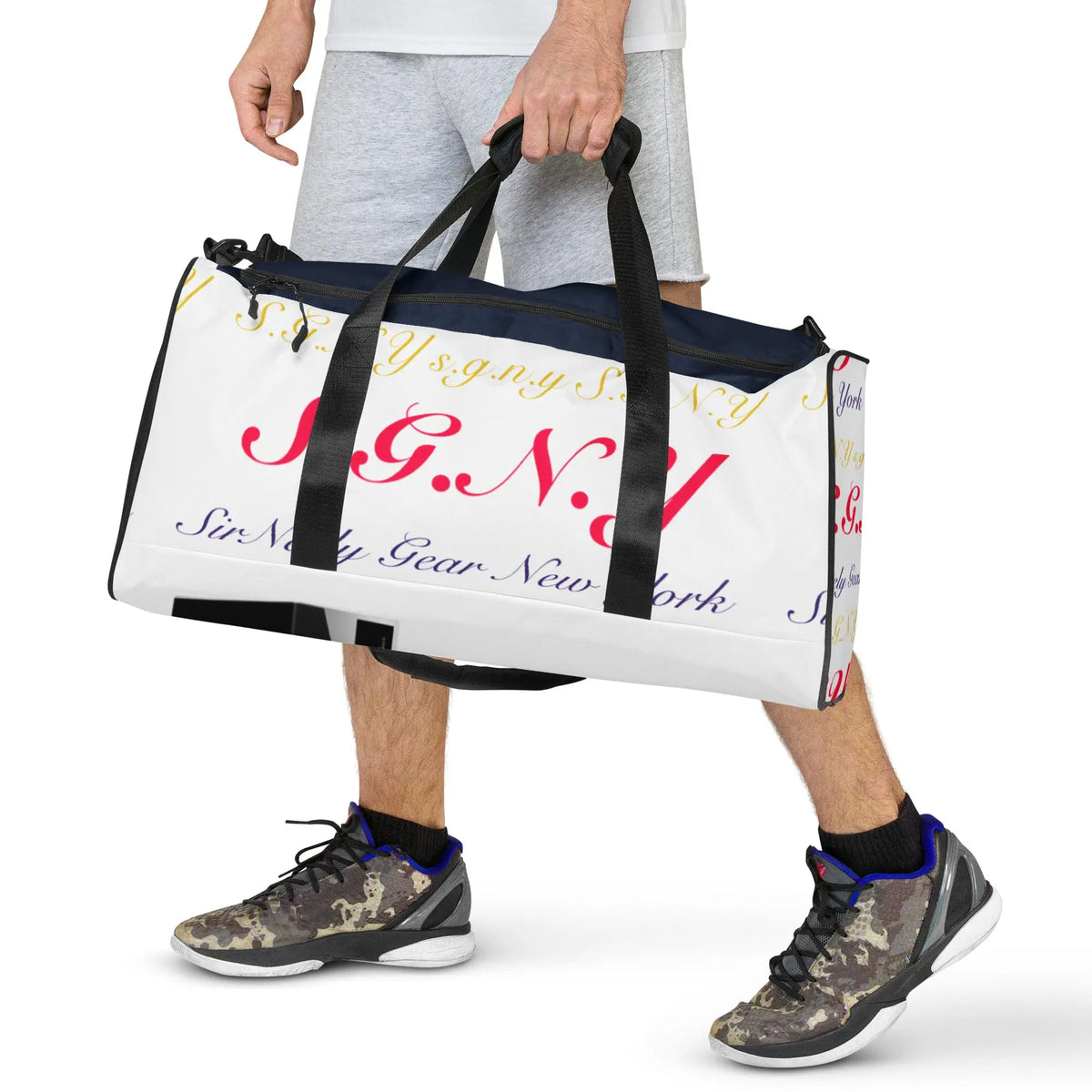 S.G.N.Y Duffle Bag in black with sleek design, perfect for travel or gym use.